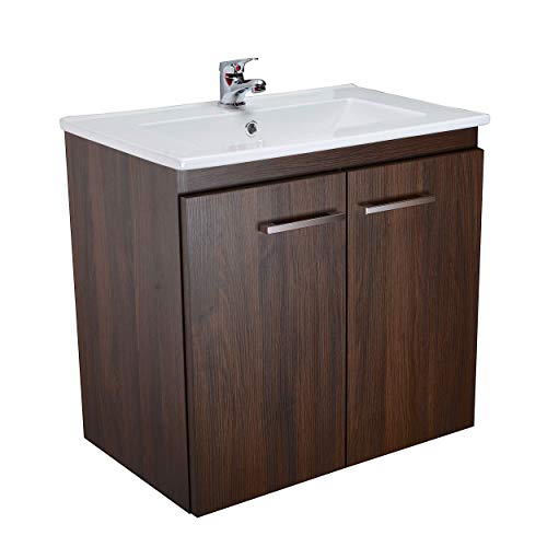 paplinskimoebel Lavabo con armario bajo Bilbao 60 cm, bonito armario de baño con lavabo, mueble de baño, armario bajo lavabo con batería, corcho, sifón (roble oscuro)