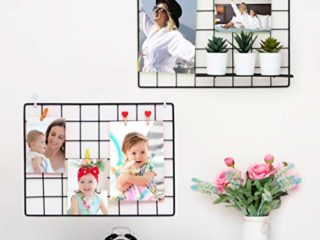 Paquete De 2 Rejilla Decoracion Pared | Rejilla Pared Para Mostrar Fotos | Paneles De Metal, Negro Y Magnético | Organizador De Almacenamiento De Rejilla Y Marco De Fotos