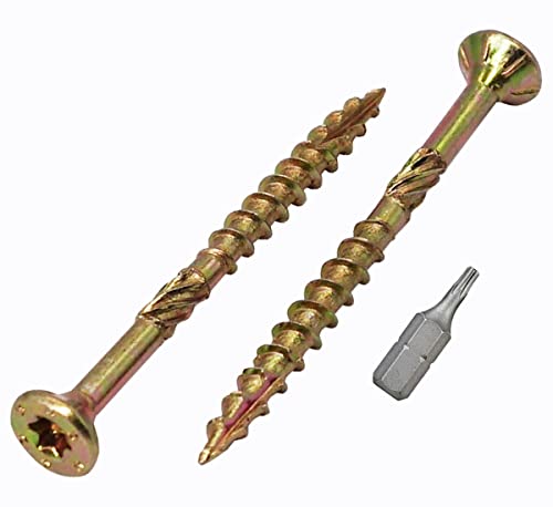 Paquete de 700 tornillos de madera de acero chapado en zinc amarillo de 3,0 x 35 mm, cabeza Torx tipo 17, cabeza avellanada, tornillos para aglomerado (700, 3 x 35 mm)