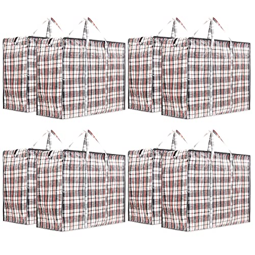 Paquete de 8 bolsas de compras XX-Large STRONG Storage Laundry - Bolsas XXL con cremallera y asas a cuadros - Bolsa reutilizable con cierre de cremallera (surtido)