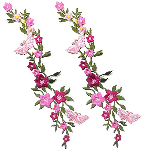 Parches bordados 2 UNIDS Nuevas Mariposas Flor Apliques Bordado Tela Pasta Blossom Flower Applique Ropa parche