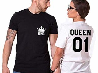 Parejas Camiseta King Queen T-Shit Algodón Shirts Impresión Piezas de Manga Corta Rey Reina Regalo de San Jorge Camisa Casual para Amante (Negro + Blanco, King S+Queen M)