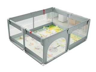 Parque De Bebés Barandilla Para Cama De Parque Infantil Gris Para Bebé, Patio De Juegos | Centro De Actividades Para Niños Con Base Antideslizante Patio De Juegos De Seguridad De Madera Resistente | V