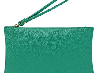 Parubi, Bolso de mujer a mano, de piel auténtica suave, fabricado en Italia, modelo Aura, bolso pequeño Clutch con cordón de muñeca para mujer niña elegante,, verde Smeraldo, 22x2x13 cm