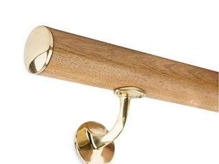 Pasamanos de madera de roble, 45 mm, redondo, incluye tapa de latón y 3 soportes (230 cm)