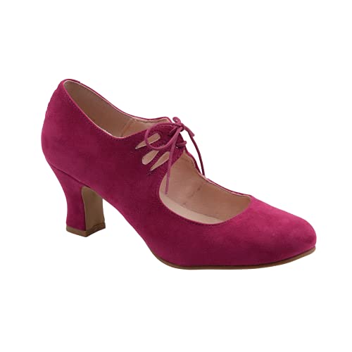 PASARELA - Zapatos Flamenca Cordones Antelina Mujer Danza Antelina Mujer Color: BUGANVILLA 27A Talla: 37