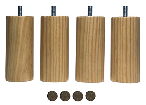 Patas para somier y Bases tapizadas, en Diferentes Medidas y Colores (4 Unidades 10 cm, Natural)