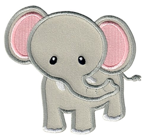 PatchMommy Elefante Parche Bordado para Ropa Parche Termoadhesivo (Rosa Gris) - Parches Infantiles y Apliques para Niños