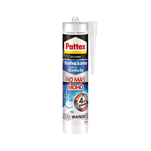 Pattex Baño Sano No Más Moho, silicona impermeable resistente al moho, silicona blanca duradera para cocina y baño, silicona sanitaria para juntas, 1 cartucho x 280 ml