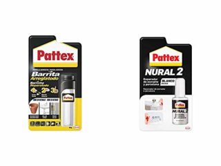 Pattex Barrita Arreglatodo Masilla bicomponente, pasta moldeable para pegar y reparar, 48 g + Pattex Nural 2 Reparador de esmalte y porcelana, esmalte permanente blanco para desconchados,1 x 50 g