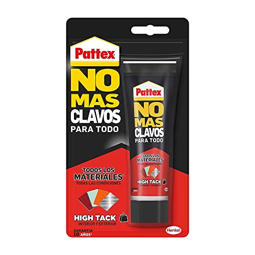 Pattex No Más Clavos Para Todo HighTack, adhesivo de montaje resistente a temperaturas extremas, pegamento fuerte en superficies húmedas, adhesivo blanco, 1 tubo x 142 g