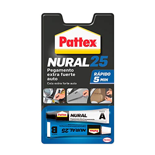 Pattex Nural 25 Pegamento extra fuerte auto, adhesivo resistente para la mayoría de materiales del automóvil, pegamento para coche rápido, 2 x 11 ml