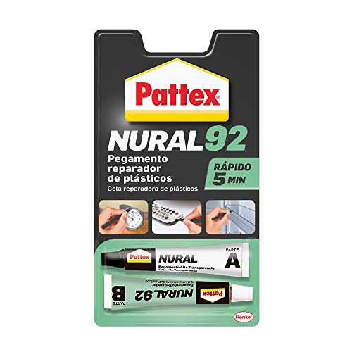Pattex Nural 92 Pegamento reparador de plásticos, cola transparente para reparar y pegar plástico, cola rápida resistente a líquidos y a la temperatura, 2 x 11 ml