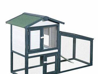 PawHut Conejera de Madera Exterior Jaula para Conejos de 2 Niveles con Bandeja Extraíble y Múltiples Entradas Techo de Asfalto Cobayas Gallinas 140x65x100 cm Verde