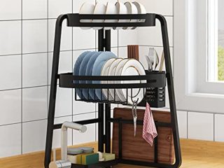 PEALOV Escurreplatos Encima Del Fregadero,Escurridor De Cubiertos,Escurridor De Platos Ajustable De Acero Inoxidable,DesagüE De Esquina Sobre El Fregadero,3 Niveles,Estante De Almacenamiento De Cocina