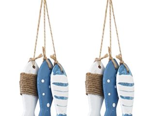 Peces Decorativos de Madera,RoadLoo Adornos de Decoración Peces Estilo Mediterráneo Colgante Pez de Madera Wooden Fish Regalo Náutico Decoración para Colgar Pared Tienda Bar Familiar Playa Náutica (2)