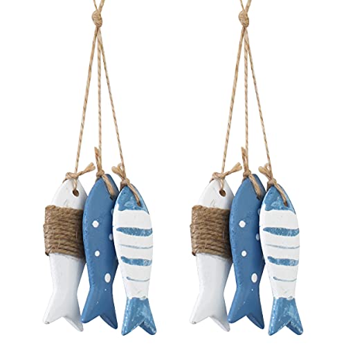 Peces Decorativos de Madera,RoadLoo Adornos de Decoración Peces Estilo Mediterráneo Colgante Pez de Madera Wooden Fish Regalo Náutico Decoración para Colgar Pared Tienda Bar Familiar Playa Náutica (2)