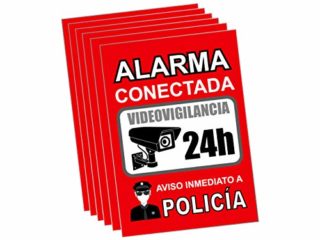 Pegatina alarma securitas - Cartel zona videovigilada adhesivo - Pegatinas Aviso a la Policía - Placa videovigilancia Rojo Interior/Exterior (14,8 x 10,5 cm) (6 Piezas Pegatinas zona videovigilada)