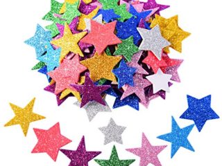 Pegatina de Espuma Brillante Pegatina de Estrella Autoadhesiva para Decoración de Fiesta de Halloween Navidad, Colores y Tamaños Variados, 5 Sets