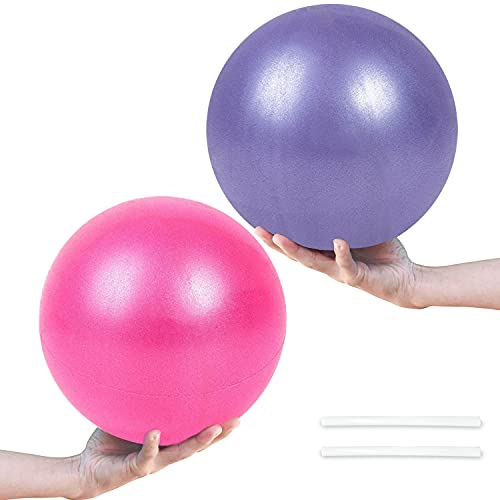 Pelota de Pilates de Yoga de 25 cm, 2 Pelotas de Ejercicio Pequeñas, Mini Pelota de Pilates Suave Antideslizante para Gimnasio, Yoga, Masaje y Pilates en Casa (Púrpura y Rosado)