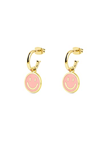 Pendientes Aro Smiley Rose Enamel Oro - Joyas mujer