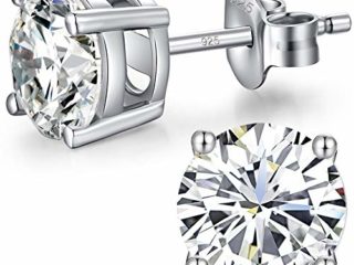Pendientes Hombres Mujer Plata Diamantes Oro Blanco con Circonitas Zirconia Cúbicas Brillante Pequeños Plata De Ley 925 Antialergicos Baratos 4MM