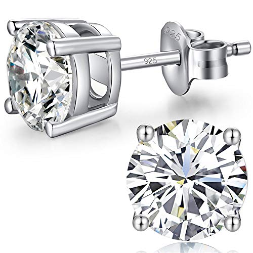Pendientes Hombres Mujer Plata Diamantes Oro Blanco con Circonitas Zirconia Cúbicas Brillante Pequeños Plata De Ley 925 Antialergicos Baratos 4MM
