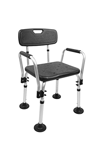 Pepe - Silla Ducha Mayores, Silla Ducha Personas Mayores Reposabrazos, Silla Baño Ancianos Ducha Antideslizante, Taburete Baño Ancianos con Respaldo, Regulable, Montaje sin Herramientas (Negra)