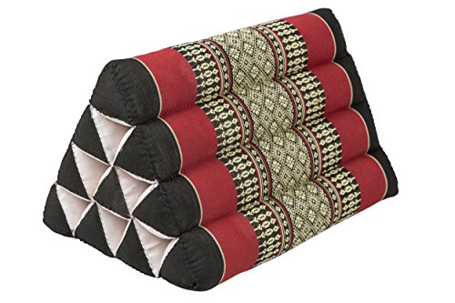 Pequeño cojín Thai triangular 33 x 20 cm cojín con relleno de kapok cojín triangular de Tailandia - Cojín decorativo y de soporte reposacabezas color negro y rojo
