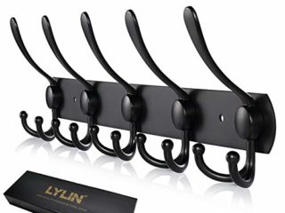 Perchero de Pared, LYLIN Perchas de Acero Inoxidable Montaje en Pared, Ganchos de Perchero para Dormitorio Baño y Cocina (15 gancho, Negro Mate)