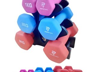 Perpetual Mancuernas 1KG (2 Unidades) Neopreno Pesas Ligeras Pequeñas Hexagonales Pilates Hombre Mujer Ejercicio Gimnasio Casa Fitness Dumbbell