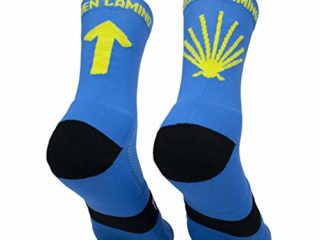 PERRO LOCO CLOTHES Camino de Santiago Calcetines Antiampollas Antiolores Compresivos Transpirables Compresión. Diseñados en Murcia. Fabricados en España. Buen Camino. (46-48, Azul)