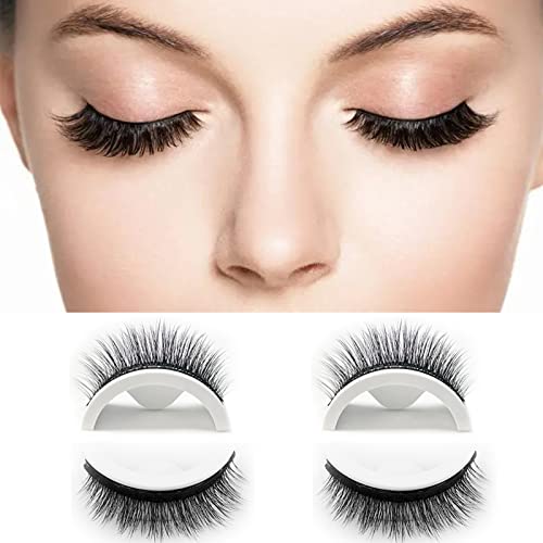 Pestañas postizas autoadhesivas reutilizables sin pegamento ni delineador de ojos pestañas fáciles de poner antideslizantes impermeables para mujeres 2 pares (F09)