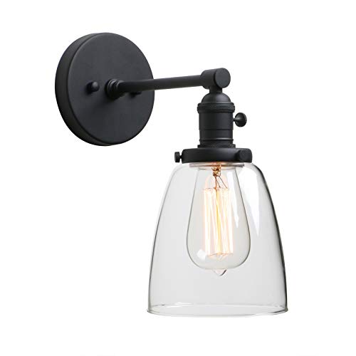 Phansthy - Lámpara de pared vintage de estilo vintage, cristal claro, Edison aplique de pared industrial E27 luminarias para interior de lámpara de cocina, lámpara de iluminación (negro)