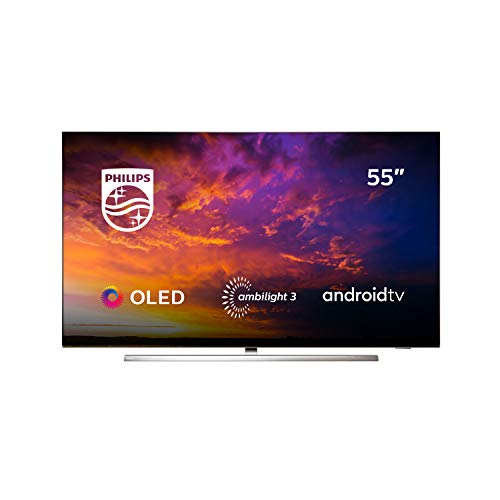 Philips 55OLED854/12 - Televisor Smart TV OLED 4K UHD, 55 Pulgadas, Android TV, Ambilight 3 Lados, HDR10+, Dolby Vision, Google Assistant, Compatible con Alexa, Color Gris