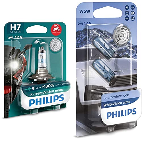 Philips automotive lighting 12972XV + BW X-tremeVision 130% H7 lámpara Faro de Moto, 1 Unidad + Philips WhiteVision ultra W5W bombilla de señalización, blister doble