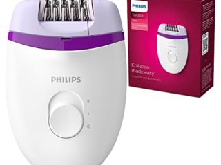 Philips BRE225/00 - Philips Depiladora Satinelle Essential BRE225/00 - Depiladora mujer para piernas con cable compacta, 2 ajustes de velocidad, blanco/morado