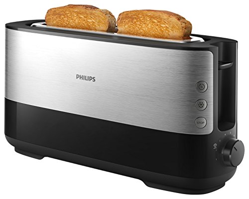 Philips Daily HD2692/90 - Tostador 950w, Ranura Extra larga, 8 Funciones, Color Negro, Inox