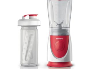 Philips Daily HR2872/00 - Batidora Americana de Vaso, 350w, Jarra 0.6L Plastico Ultra Resistente, Vaso On the go, Color Rojo