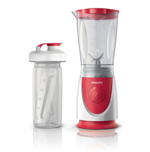 Philips Daily HR2872/00 - Batidora Americana de Vaso, 350w, Jarra 0.6L Plastico Ultra Resistente, Vaso On the go, Color Rojo