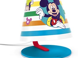 Philips Disney Mickey Mouse - Lámpara de mesa infantil, LED, luz blanca cálida, bombilla de 3 W, color azul