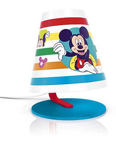 Philips Disney Mickey Mouse - Lámpara de mesa infantil, LED, luz blanca cálida, bombilla de 3 W, color azul
