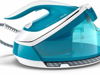 Philips GC7923/20 - Centro de planchado sin quemaduras ni necesidad de realizar ajustes de la temperatura, 6.5 bares, golpe de vapor 440 g, autoapagado, tamaño Compacto, suela especial, color azul