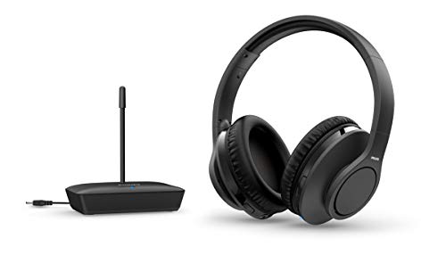 Philips H6005BK/10 Auriculares TV Inalámbricos (Alcance 100 m, 18 Horas de Reproducción, Altavoces Neodimio 30 mm, Aislamiento del Ruido Pasivo, Banda de Sujeción Ajustable) Negro - Modelo 2020/2021