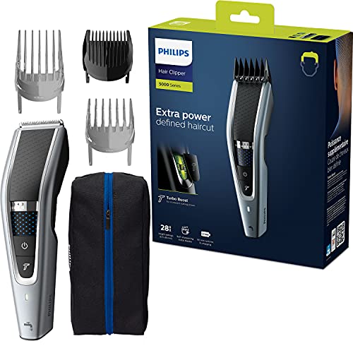 Philips Hairclipper series 5000 Cortapelos lavable HC5630/15 Tecnología Trim-n-Flow PRO 28 posiciones de longitud (0.5-28 mm) 90 min de uso sin cable/1 h de carga 100 % lavable, Color Gris