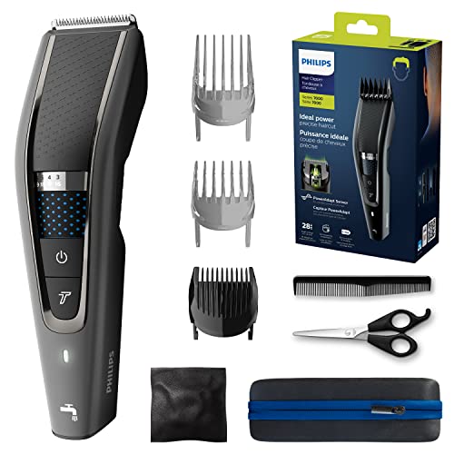 Philips HC7650/15 - Cortapelos con cuchillas de titanio, 3 peines-guía 28 ajustes de longitud, 90 min de uso sin cable, incluye 3 peines-guía y funda de viaje