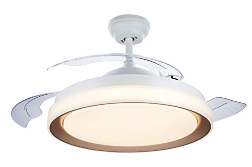 Philips Lighting Bliss - Ventilador de techo con luz LED y mando, 80W, luz blanca de cálida a fría (3000-5500K), diametro 510mm, color blanco y dorado