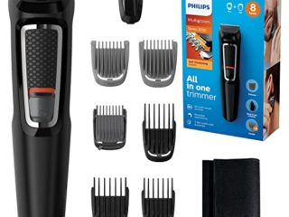 Philips MG3730/15 Recortadora 8 en 1 Maquina recortadora de barba y Cortapelos para hombre cara y cabeza, accesorios para nariz y orejas, 60 minutos de autonomía, Negro