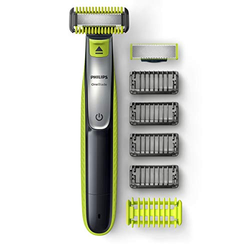 Philips OneBlade Cara + Cuerpo QP2630/30 - Recortador de Barba recargable, 4 Peines-guía para barba y 1 para Cuerpo, Recorta, Perfila y Afeita en seco y húmedo, Color Carbón Vegetal, Cal, Plata, Verde