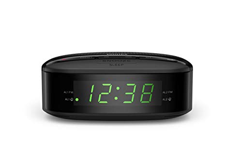 Philips Radiodespertador R3205/12 FM Radio (Alarma Dual, Temporizador, Diseño Compacto, Radio Digital FM, Batería de Reserva), Color Negro - Modelo de 2020/2021